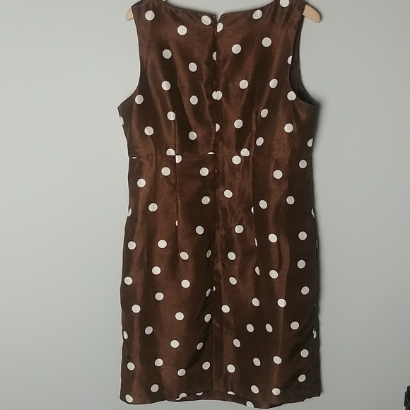 Signature By Ronnie Bee Brown And White Polka Dot Dress With Smocked Jacket - Picture 6 of 13